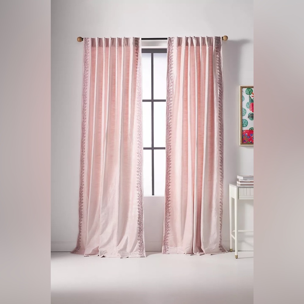 Anthropologie Embroidered Tobias Velvet Curtain 63 x 50 (2 panels)